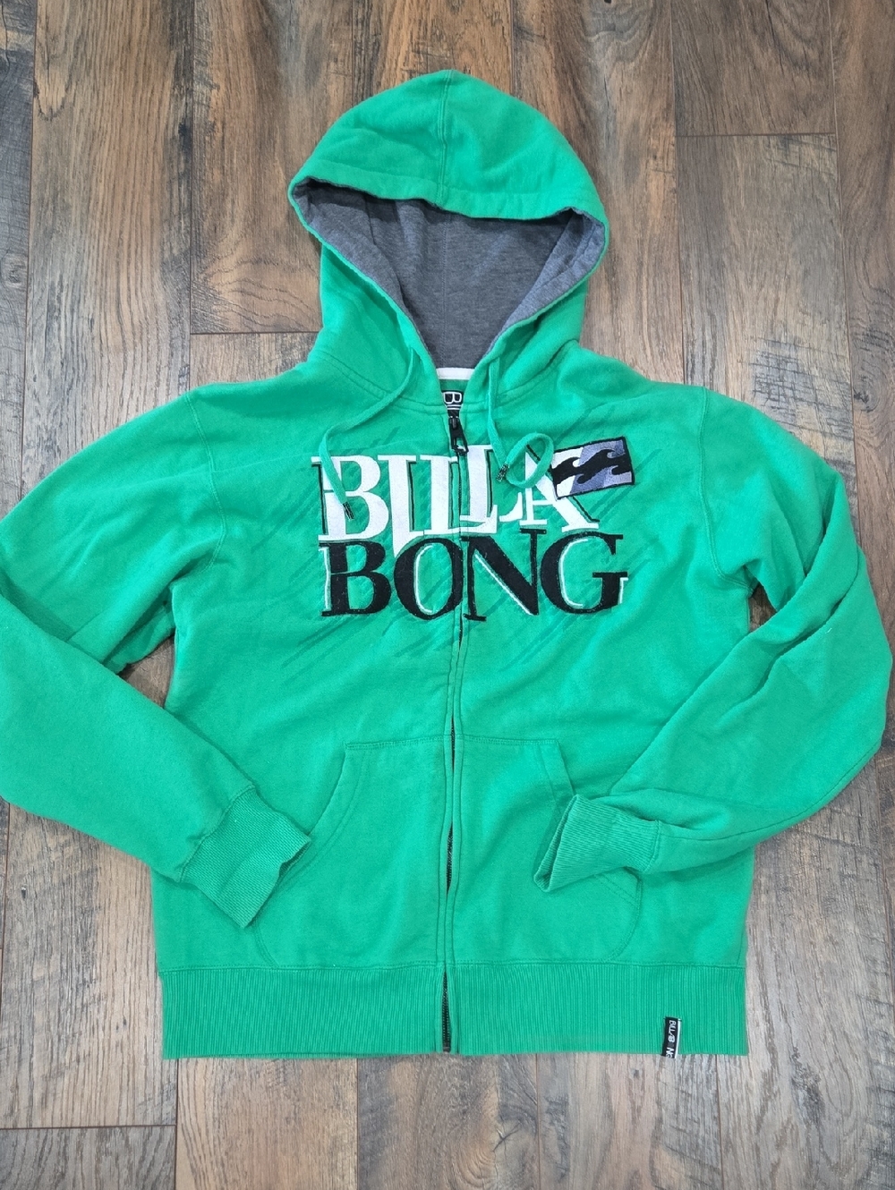 Y2K Billabong Bright Green Men's Logo Zip Hoodie